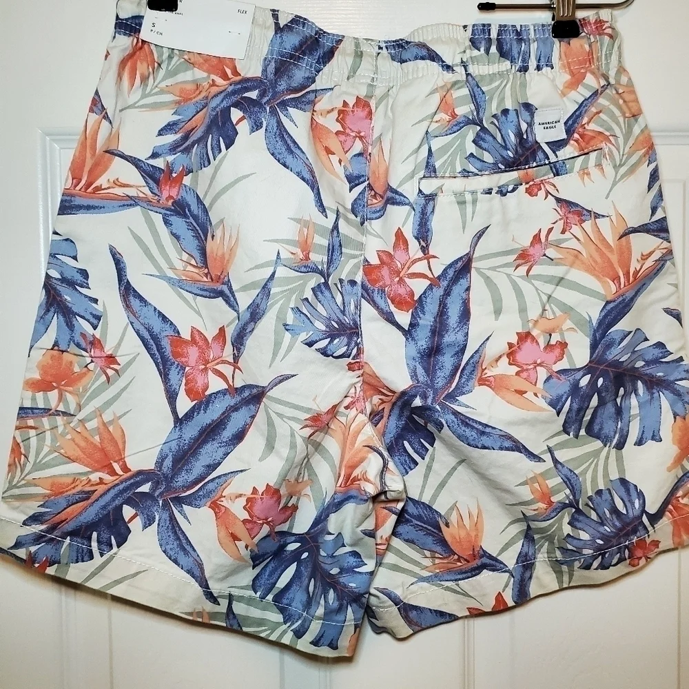 American Eagle Mens Floral Print Pull On Elastic Waist Drawstring Shorts Sz S